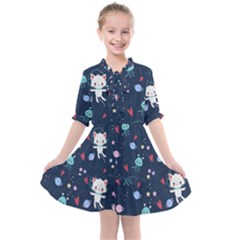 Cute-astronaut-cat-with-star-galaxy-elements-seamless-pattern Kids  All Frills Chiffon Dress by Vaneshart