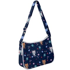 Cute-astronaut-cat-with-star-galaxy-elements-seamless-pattern Zip Up Shoulder Bag