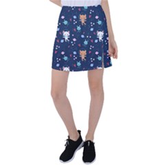 Cute-astronaut-cat-with-star-galaxy-elements-seamless-pattern Tennis Skirt