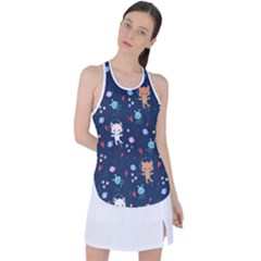 Cute-astronaut-cat-with-star-galaxy-elements-seamless-pattern Racer Back Mesh Tank Top