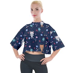 Cute-astronaut-cat-with-star-galaxy-elements-seamless-pattern Mock Neck Tee
