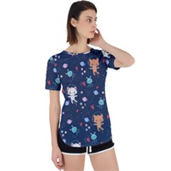 Cute-astronaut-cat-with-star-galaxy-elements-seamless-pattern Perpetual Short Sleeve T-shirt