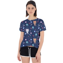 Cute-astronaut-cat-with-star-galaxy-elements-seamless-pattern Open Back Sport Tee