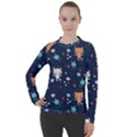 Cute-astronaut-cat-with-star-galaxy-elements-seamless-pattern Women s Pique Long Sleeve Tee View1