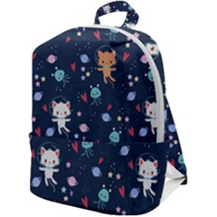 Cute-astronaut-cat-with-star-galaxy-elements-seamless-pattern Zip Up Backpack