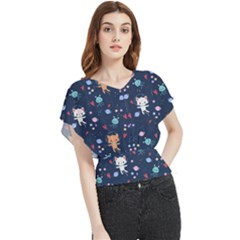 Cute-astronaut-cat-with-star-galaxy-elements-seamless-pattern Butterfly Chiffon Blouse