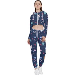 Cute-astronaut-cat-with-star-galaxy-elements-seamless-pattern Cropped Zip Up Lounge Set