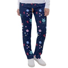 Cute-astronaut-cat-with-star-galaxy-elements-seamless-pattern Women s Casual Pants