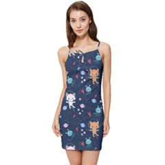 Cute-astronaut-cat-with-star-galaxy-elements-seamless-pattern Summer Tie Front Dress