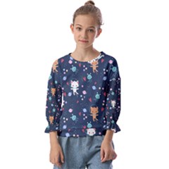 Cute-astronaut-cat-with-star-galaxy-elements-seamless-pattern Kids  Cuff Sleeve Top