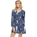 Cute-astronaut-cat-with-star-galaxy-elements-seamless-pattern Tiered Long Sleeve Mini Dress View1