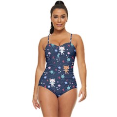 Cute-astronaut-cat-with-star-galaxy-elements-seamless-pattern Retro Full Coverage Swimsuit