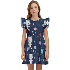 Cute-astronaut-cat-with-star-galaxy-elements-seamless-pattern Kids  Winged Sleeve Dress