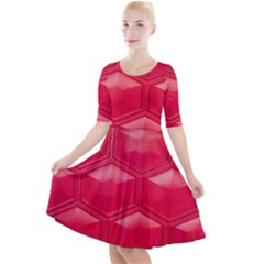 Red Textured Wall Quarter Sleeve A-line Dress by artworkshop