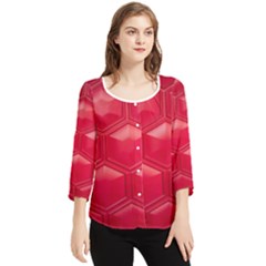 Red Textured Wall Chiffon Quarter Sleeve Blouse
