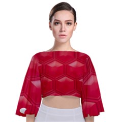 Red Textured Wall Tie Back Butterfly Sleeve Chiffon Top by artworkshop