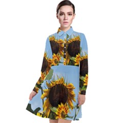 Sunflower Flower Yellow Long Sleeve Chiffon Shirt Dress by artworkshop