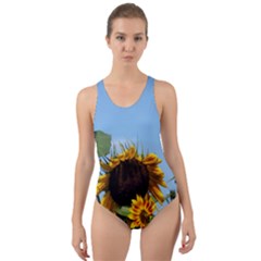 Sunflower Flower Yellow Cut-out Back One Piece Swimsuit by artworkshop