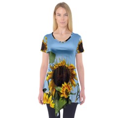 Sunflower Flower Yellow Short Sleeve Tunic 