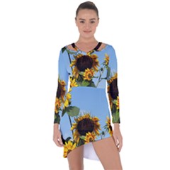 Sunflower Flower Yellow Asymmetric Cut-out Shift Dress
