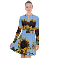 Sunflower Flower Yellow Long Sleeve Panel Dress by artworkshop