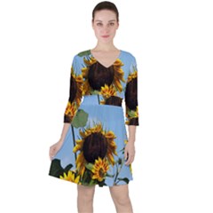 Sunflower Flower Yellow Quarter Sleeve Ruffle Waist Dress by artworkshop