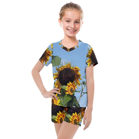 Sunflower Flower Yellow Kids  Mesh Tee And Shorts Set by artworkshop