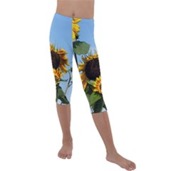 Sunflower Flower Yellow Kids  Lightweight Velour Capri Leggings  by artworkshop