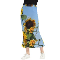 Sunflower Flower Yellow Maxi Fishtail Chiffon Skirt