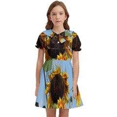 Sunflower Flower Yellow Kids  Bow Tie Puff Sleeve Dress by artworkshop