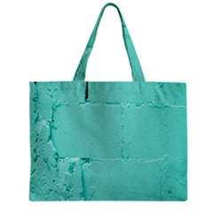 Teal Brick Texture Zipper Mini Tote Bag