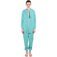 Teal Brick Texture Hooded Jumpsuit (ladies) by artworkshop