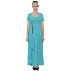 Teal Brick Texture High Waist Short Sleeve Maxi Dress