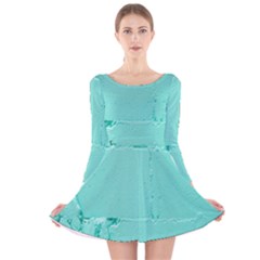 Teal Brick Texture Long Sleeve Velvet Skater Dress by artworkshop