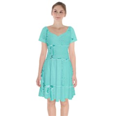 Teal Brick Texture Short Sleeve Bardot Dress