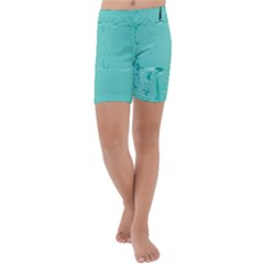 Teal Brick Texture Kids  Lightweight Velour Capri Yoga Leggings