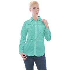 Teal Brick Texture Women s Long Sleeve Pocket Shirt