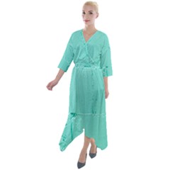 Teal Brick Texture Quarter Sleeve Wrap Front Maxi Dress