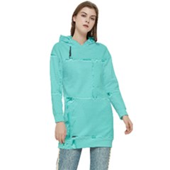 Teal Brick Texture Women s Long Oversized Pullover Hoodie