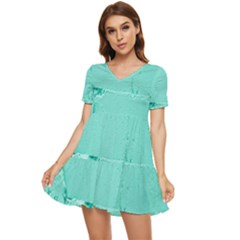 Teal Brick Texture Tiered Short Sleeve Babydoll Dress