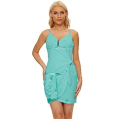 Teal Brick Texture Wrap Tie Front Dress