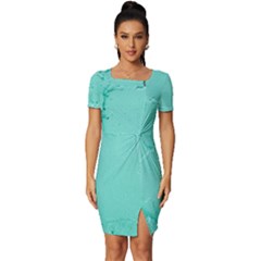 Teal Brick Texture Fitted Knot Split End Bodycon Dress