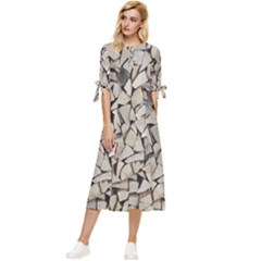 Texture Pattern Design Bow Sleeve Chiffon Midi Dress