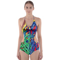 Thread Texture Pattern Cut-out One Piece Swimsuit by artworkshop