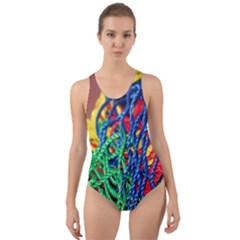 Thread Texture Pattern Cut-out Back One Piece Swimsuit