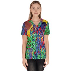 Thread Texture Pattern Women s V-neck Scrub Top by artworkshop