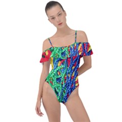 Thread Texture Pattern Frill Detail One Piece Swimsuit by artworkshop