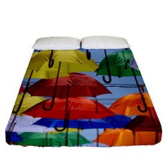 Umbrellas Colourful Fitted Sheet (queen Size) by artworkshop