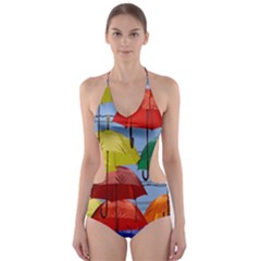 Umbrellas Colourful Cut-out One Piece Swimsuit by artworkshop