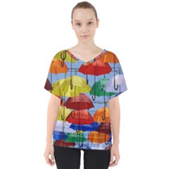 Umbrellas Colourful V-neck Dolman Drape Top by artworkshop